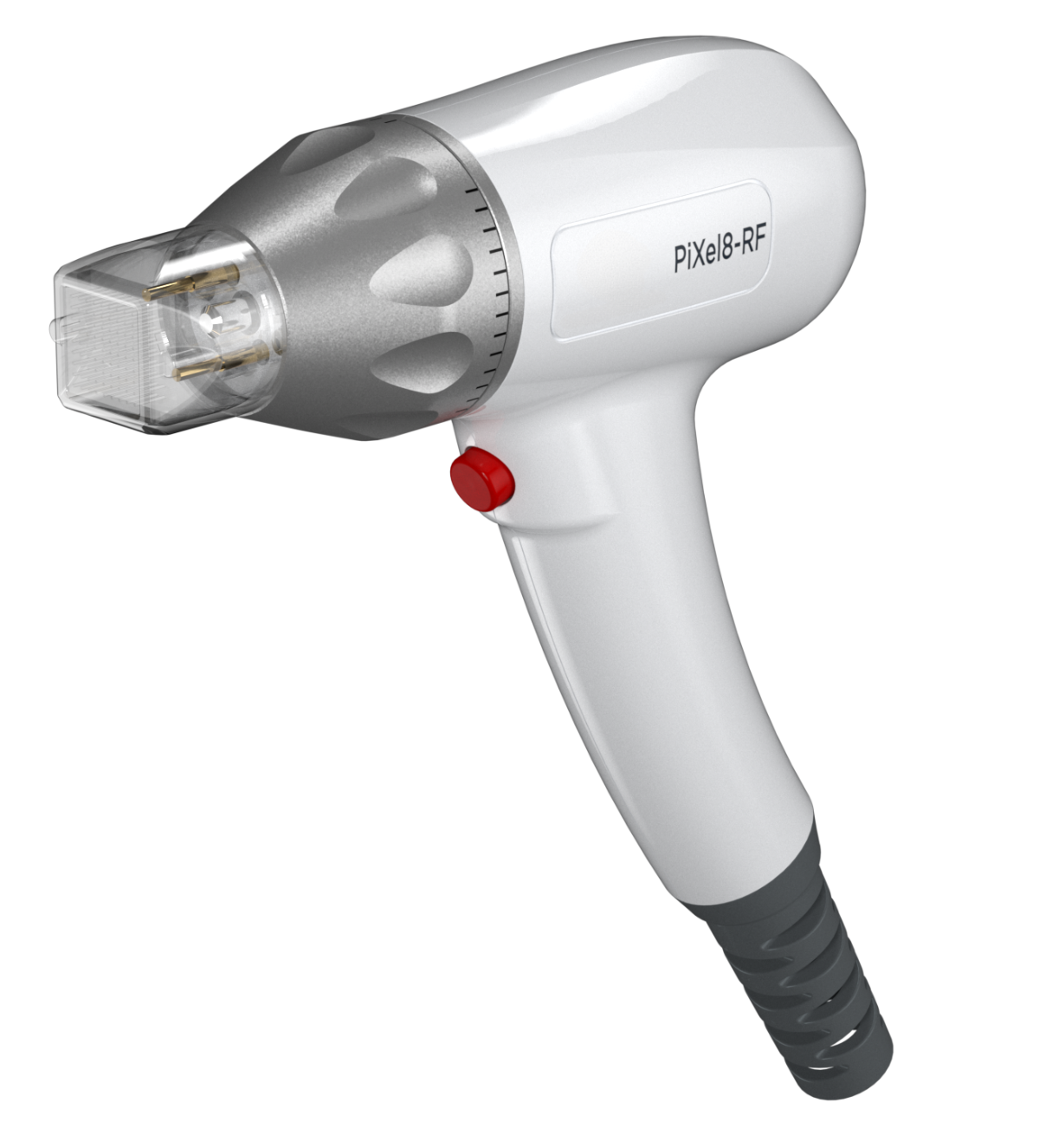 PiXel8-RF microneedling handpiece with dialed-in depth control from 0.1 to 4.0 mm